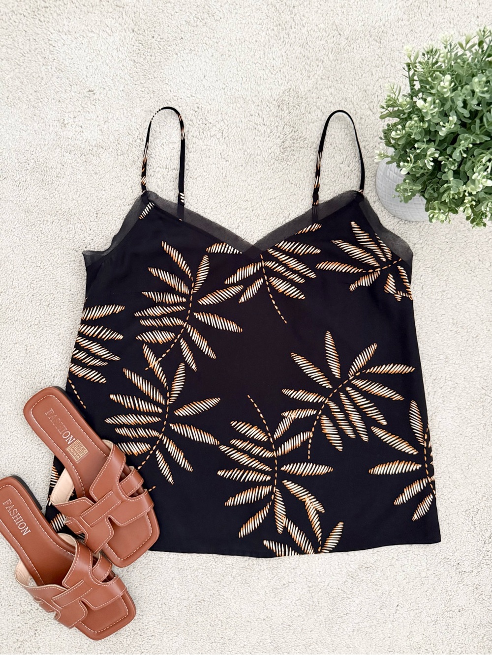 A new day Leaf Print Tank Top XS